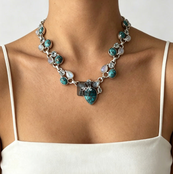 Wholesale Bohemian Turquoise Flower Necklace Retro Choker Alloy Jewelry Fashion Accessory Gift