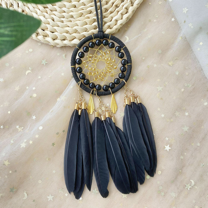 Wholesale Black Gold Feather Dream Catcher Car Hanging Charm Decorative MOQ≥2