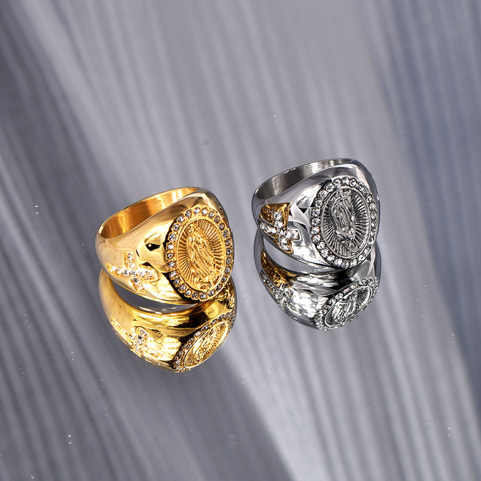 Wholesale Hip-Hop Jewelry Titanium Steel Gold-Plated Diamond Men' s Ring