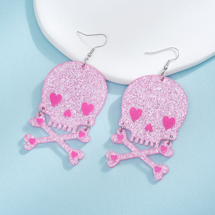 Wholesale Funny Explosive Head Skull Print Earrings Acrylic