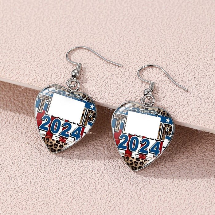 Wholesale American Independence Day Love Stainless Steel Ear Hook Earrings JDC-ES-KaLu009