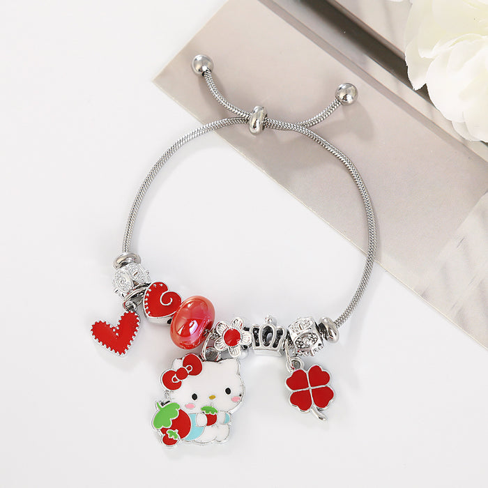 Wholesale Cartoon beaded heart and lucky four-leaf clover adjustable bracelet