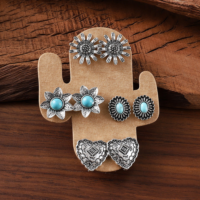 Wholesale Horseshoe Cactus Heart Shape Cowboy Boots Earring Set Western Cowboy Earring Set