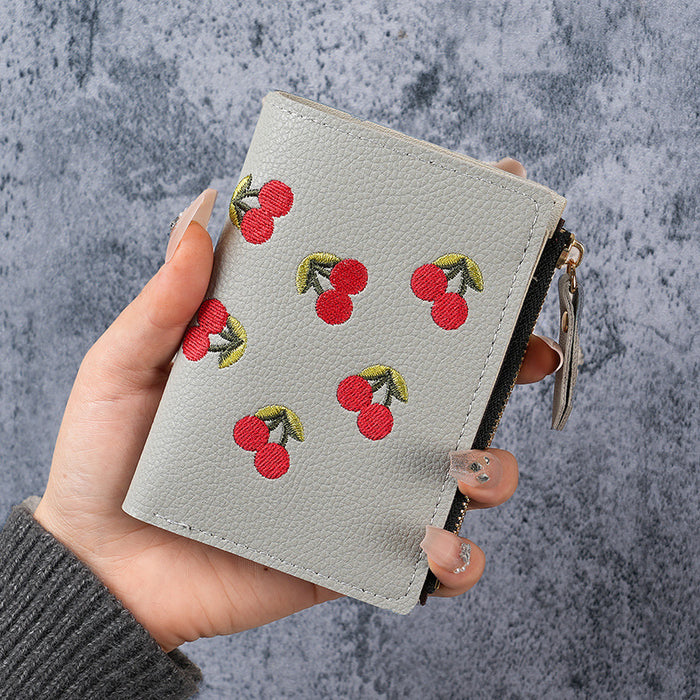 Wholesale Blue Embroidered Fruit Pattern PVC Wallet for Daily Matching MOQ≥3