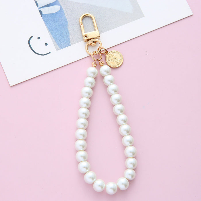 Wholesale Retro Pearl keychain pendant alloy mobile phone chain bag pendant