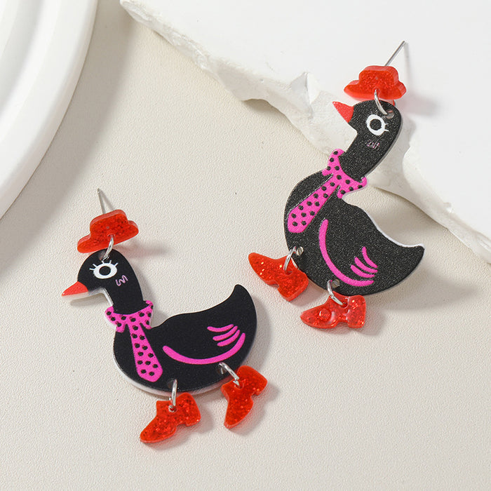 Wholesale Duck Detective cute acrylic women' s earrings European and American personality funny exaggerated earrings