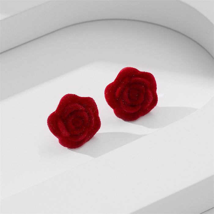 Wholesale Earrings Flocking Vintage Red Rose MOQ≥2 JDC-ES-GuTe030