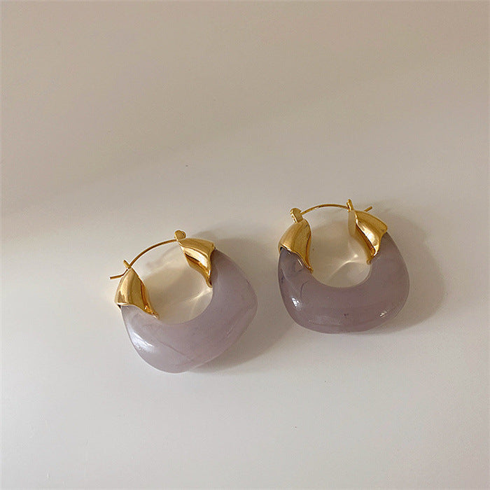 Wholesale Retro geometric U-shaped colored transparent resin and metal earrings