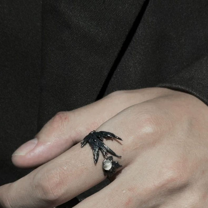 Wholesale Open Ring Black and White Broken Wings Couple's Pair Ring