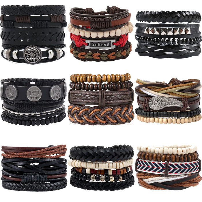 Wholesale 4pieces/pack Personalized Braided Four-piece Leather Bracelet JDC-BT-XH027