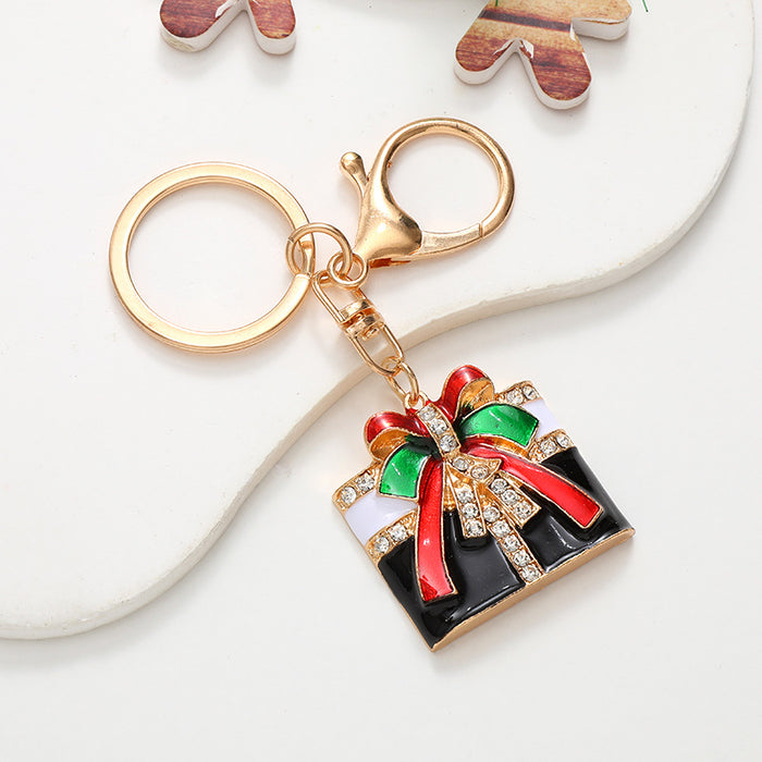 Wholesale Electroplated Metal Christmas Keychain – Gold  Pendant Gift Bag Charm