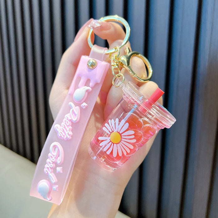 Wholesale Acrylic Daisy Oil Milk Tea Cup Keychain JDC-KC-WoA031