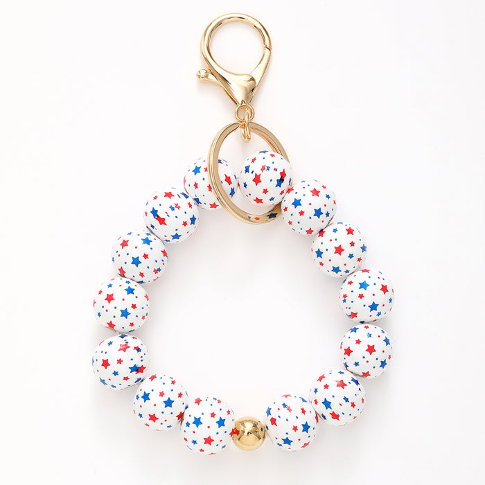 Wholesale Wooden Beads Independence Day Keychain JDC-KC-YiTian007