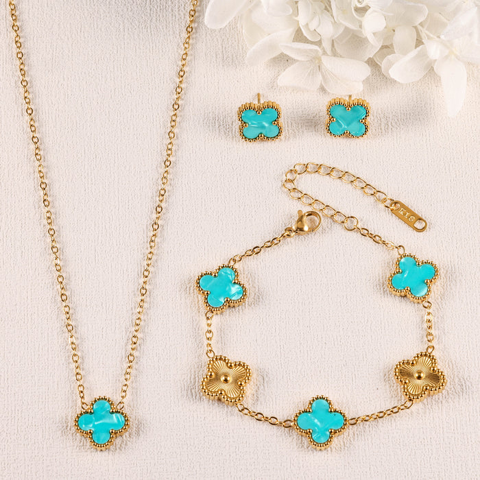 Wholesale Stainless Steel Four-Leaf Clover Gold-Plated Jewelry Set