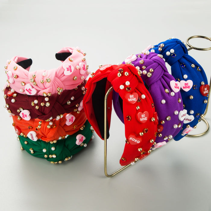 Wholesale Heart-shaped headband with rhinestones and pearls for Valentine' s Day