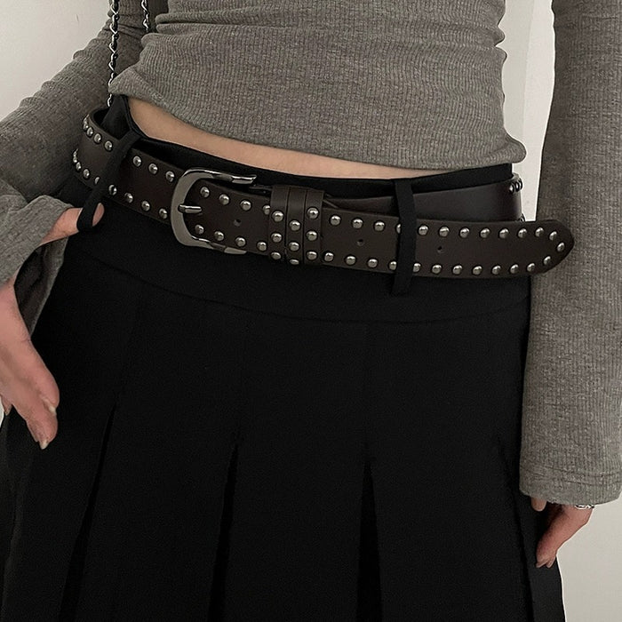 Wholesale Women S Punk Rivet PU Leather Belt Black Western Style Waist Belt With Pin Buckle Chic Jean Accessory For Resale