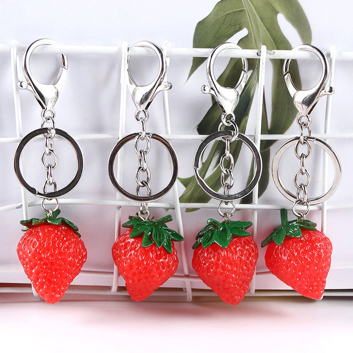 Wholesale Lovable PVC Strawberry Keychain Bag Charm Creative Simulated Fruit Keyring Trendy Car Key Accessory Boutique Gift
