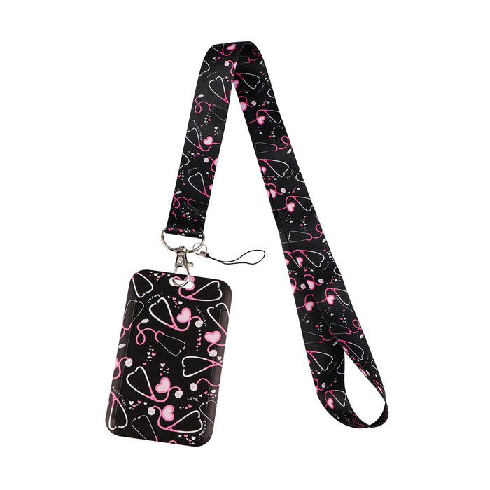 Wholesale Heart-shaped work ID card holder with phone lanyard Keychain and sliding hard case