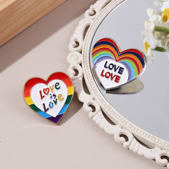 Wholesale Heart-shaped metal brooch rainbow love alloy badge English clothing accessories badge