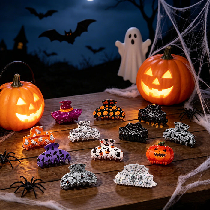 Wholesale Stylish  Shark Claw Hair Clips Ghost Pumpkin Black Cat Print Women Hair Accessory