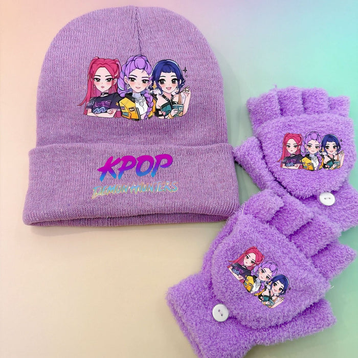 Wholesale Printed knit hat and warm knitted gloves