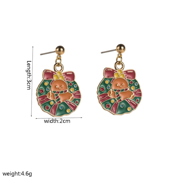 Wholesale Christmas Alloy Drip Oil Earrings - Tree & Gingerbread Man Motif