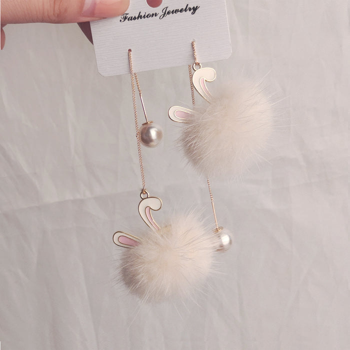 Wholesale Cute  Rabbit Mink Hair Ball Long Earrings Tassel Plush Earrings