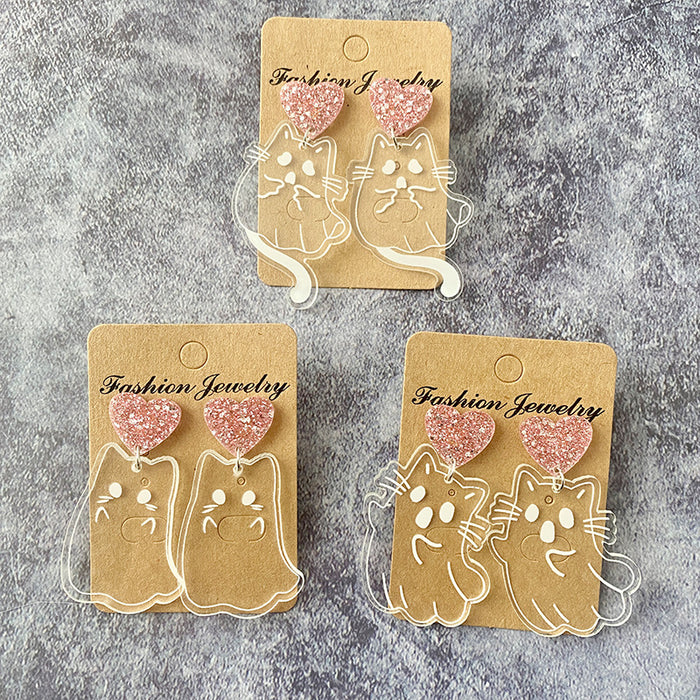 Wholesale  Ghost Cat Cute Funny Ghost Earrings Holiday Transparent Earrings