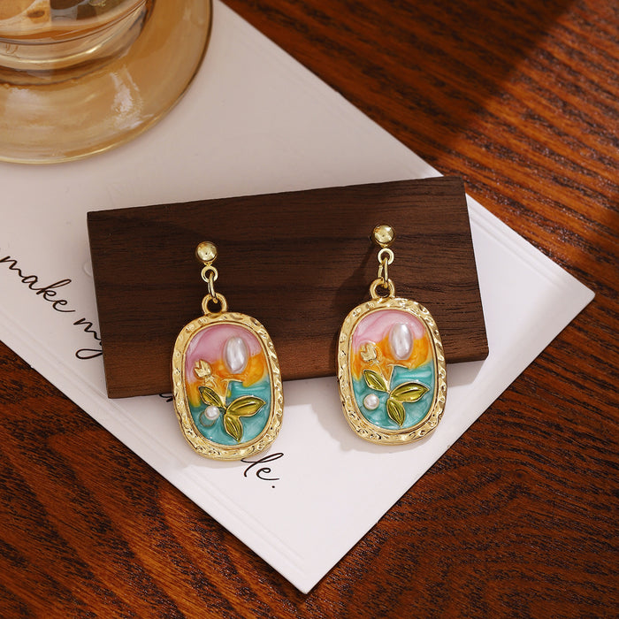Wholesale Retro Zinc Alloy Earrings with Green Flower Design Jewelry Accessory