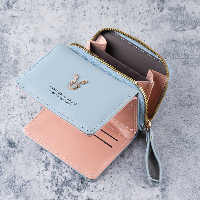 Wholesale PU Trifold Wallet for Women - Khaki Zipper Card Holder Coin Purse Fashion Accessory MOQ≥3