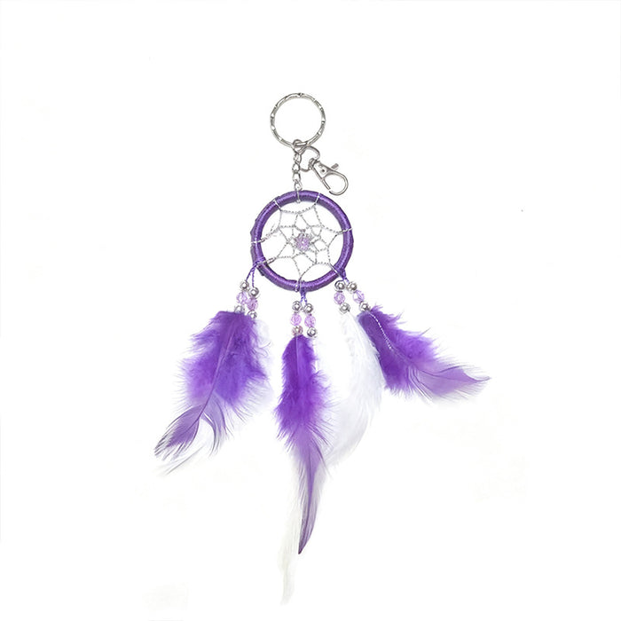 Wholesale Handmade Red Feather Dreamcatcher Keychain Nordic Style Couple Gift