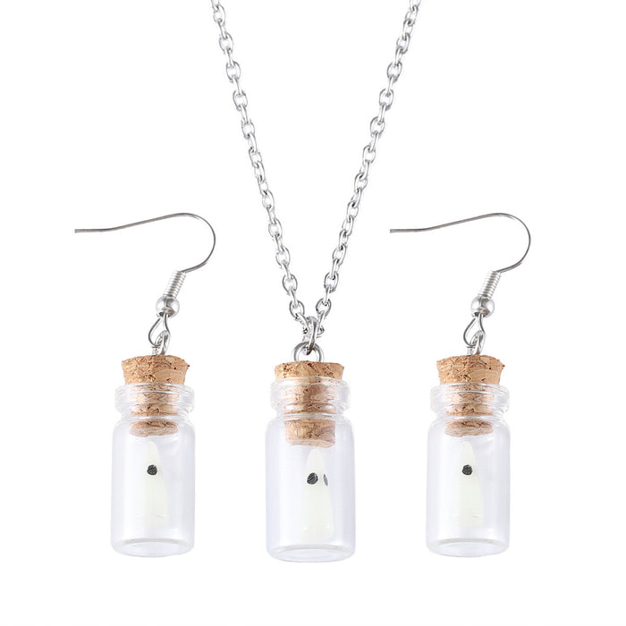 Wholesale  luminous ghost small pendant earrings necklace for women Luminous ghost exquisite drift bottle