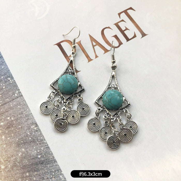 Wholesale Alloy Vintage Turquoise Ethnic Style Earrings JDC-ES-Luox009