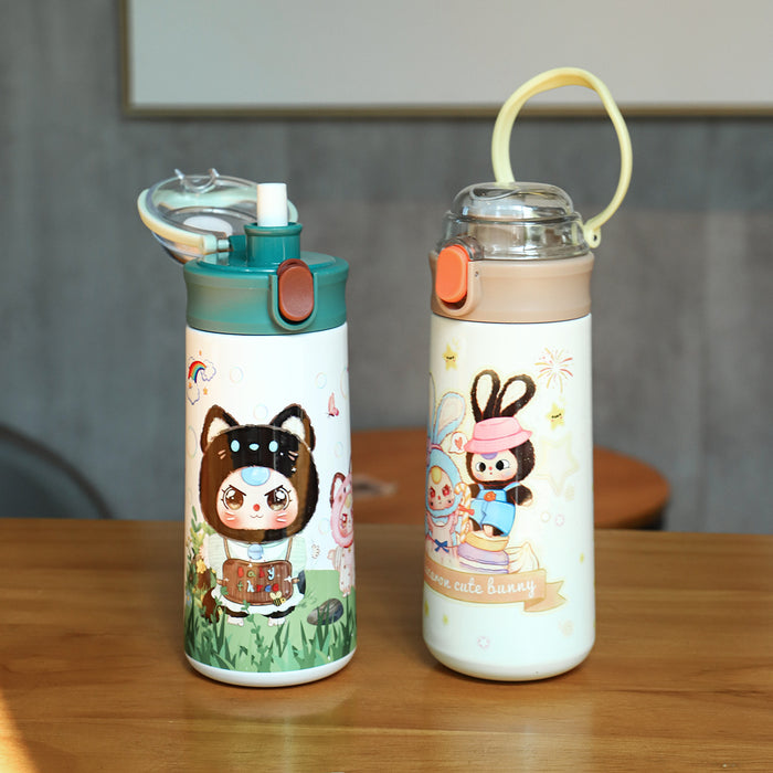 Wholesale Stainless Steel Cartoon Outdoor Portable Handle Thermos Cup Double-Layer Vacuum Gift Water Cup