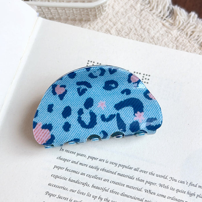 Wholesale PVC Blue Leopard Pattern Large Hair Claw Clip Retro Hair Accessory for Women
