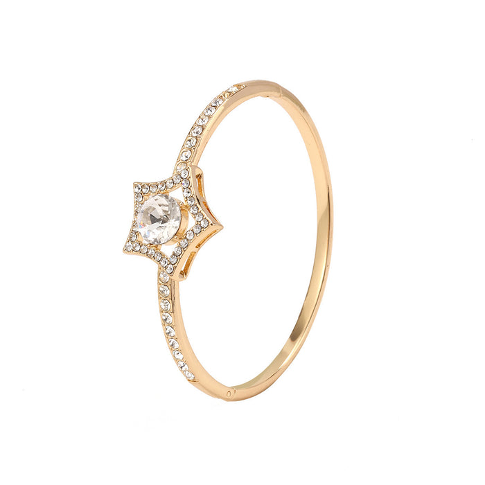Wholesale Five Point Star Rhinestone Bangle For Women Gold Tone Single Row Bracelet Stylish Sparkling Jewelry Accessory Trendy Gift