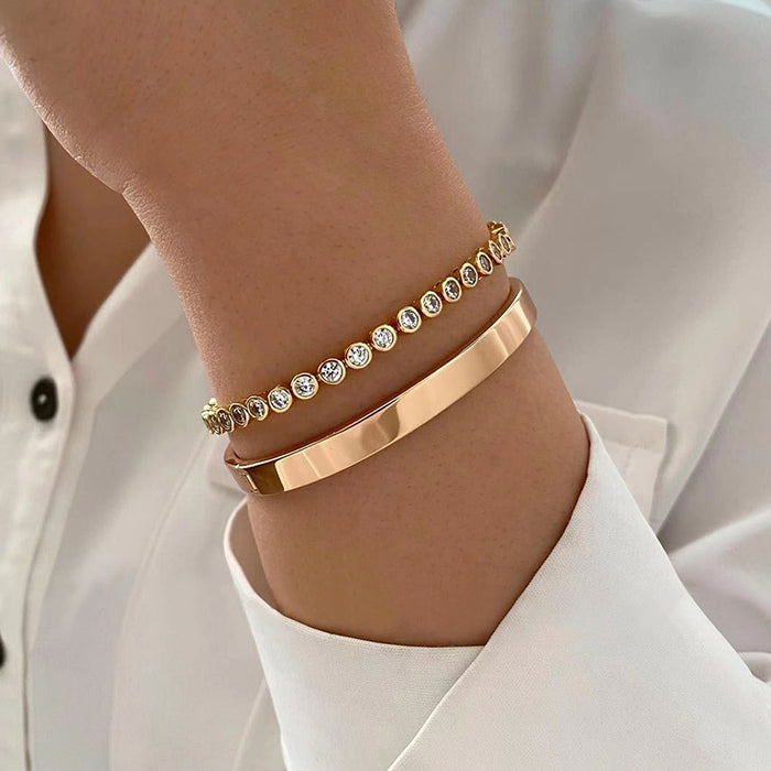Wholesale Retro Jewelry Fashion Gold Diamond Bracelet Alloy Smooth Simulation Gold Bracelet Two Piece Set for Women