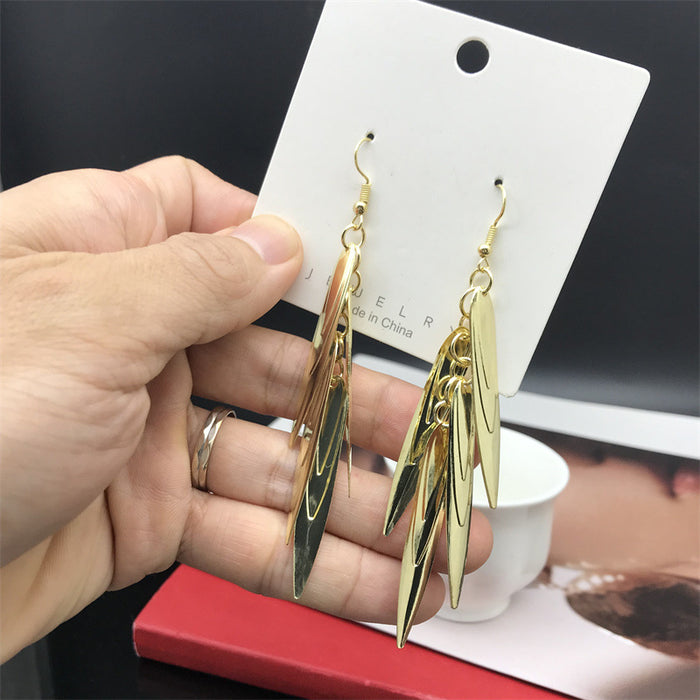 Wholesale Slender Willow Leaf Metal Electroplated Long Earrings JDC-ES-FaX003