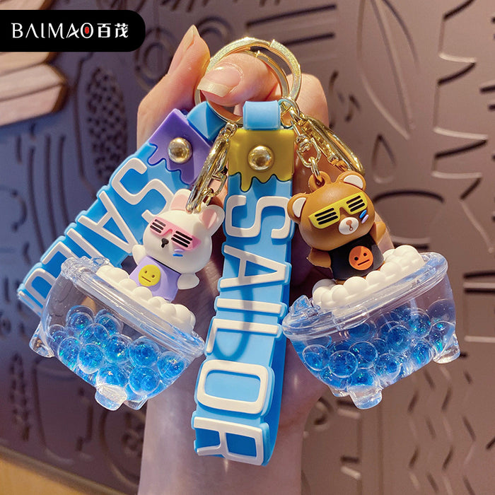 Wholesale Creative cartoon oiled liquid keychain figurine keychain couple bag pendant