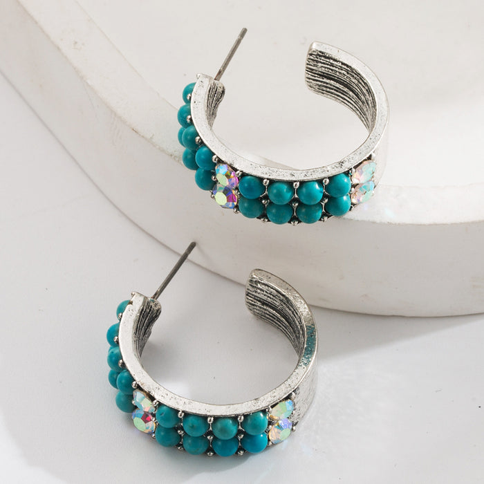 Wholesale Turquoise Western Ethnic Style Retro C-Shaped Earrings