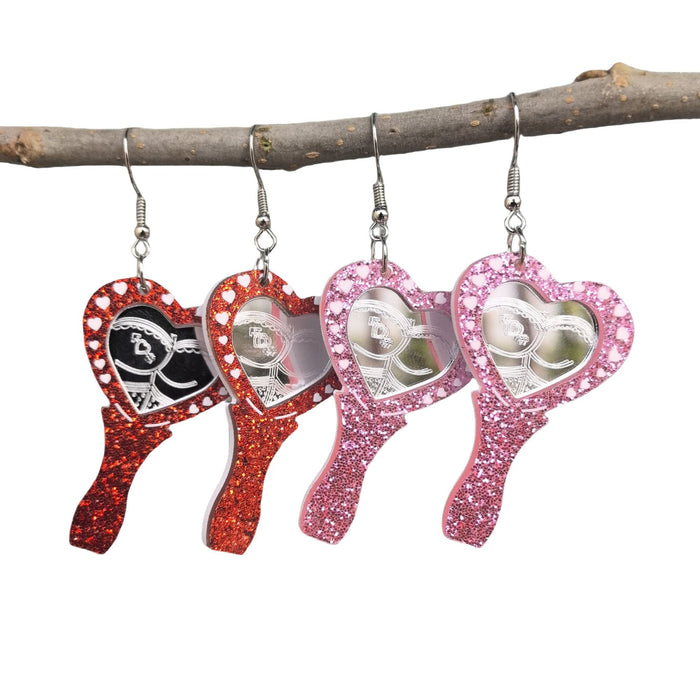 Wholesale  heart carved makeup mirror acrylic earrings creative fashion personality mirror earrings
