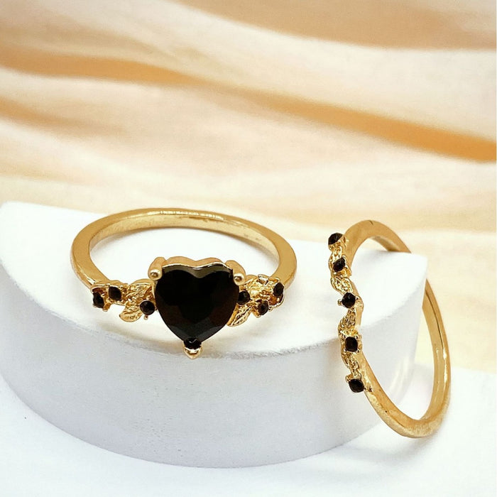Wholesale Retro high-end heart-shaped fashion 2-piece women's ring set