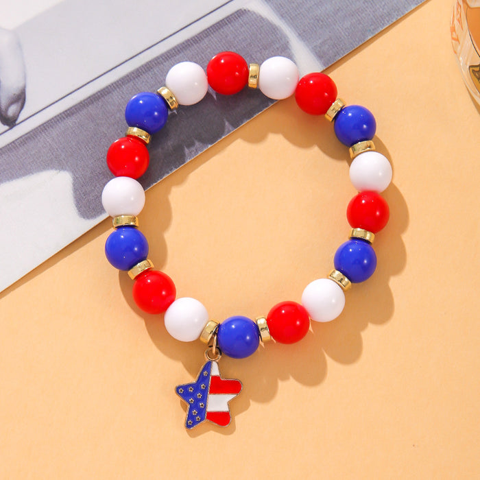 Wholesale Flag Five-pointed Star Heart American Independence Day Acrylic Bracelet JDC-BT-ShiY002