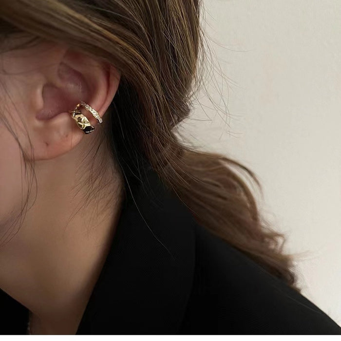 Wholesale Light luxury trendy flu wave double-layer geometric earrings without ear holes, elegant ear bone clip earrings