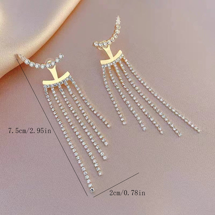 Wholesale Long Earrings for Women with Tassel Rhinestones, High-end Earrings Light Luxury Earrings Tassel Earrings JDC-ES-DX002