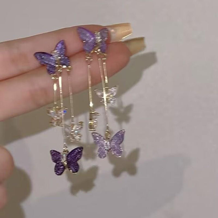 Wholesale Super fairy butterfly long tassel earrings, niche earrings, temperament, versatile earrings