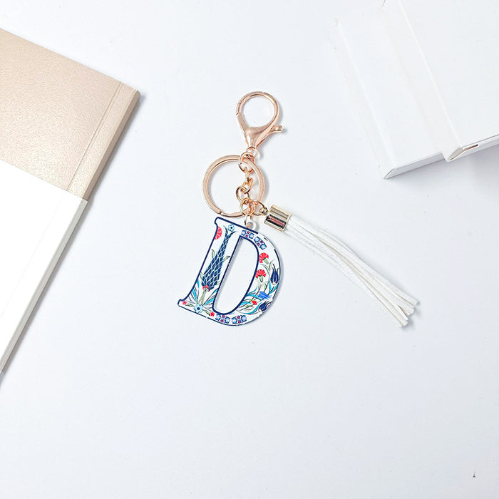 Wholesale Zinc Alloy Leather Letter Color Tassel Keychain JDC-KC-JinY003