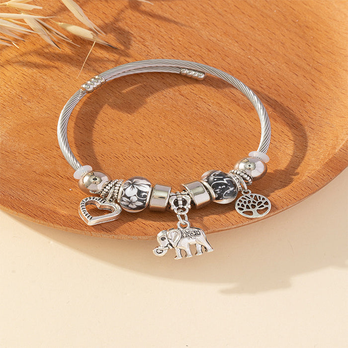 Wholesale Elephant Tree of Life Pendant Stainless Steel Beaded Bracelet JDC-BT-ShenYuan002