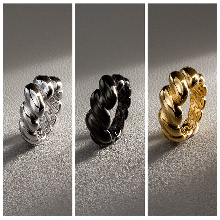 Wholesale Lava Series Gold Croissant Titanium Steel Ring JDC-RS-YuYuan010