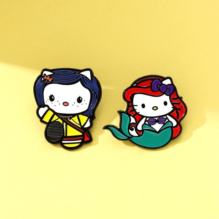 Wholesale Cartoon brooch cat and mermaid cute anime surrounding alloy oil drop bag decoration badge